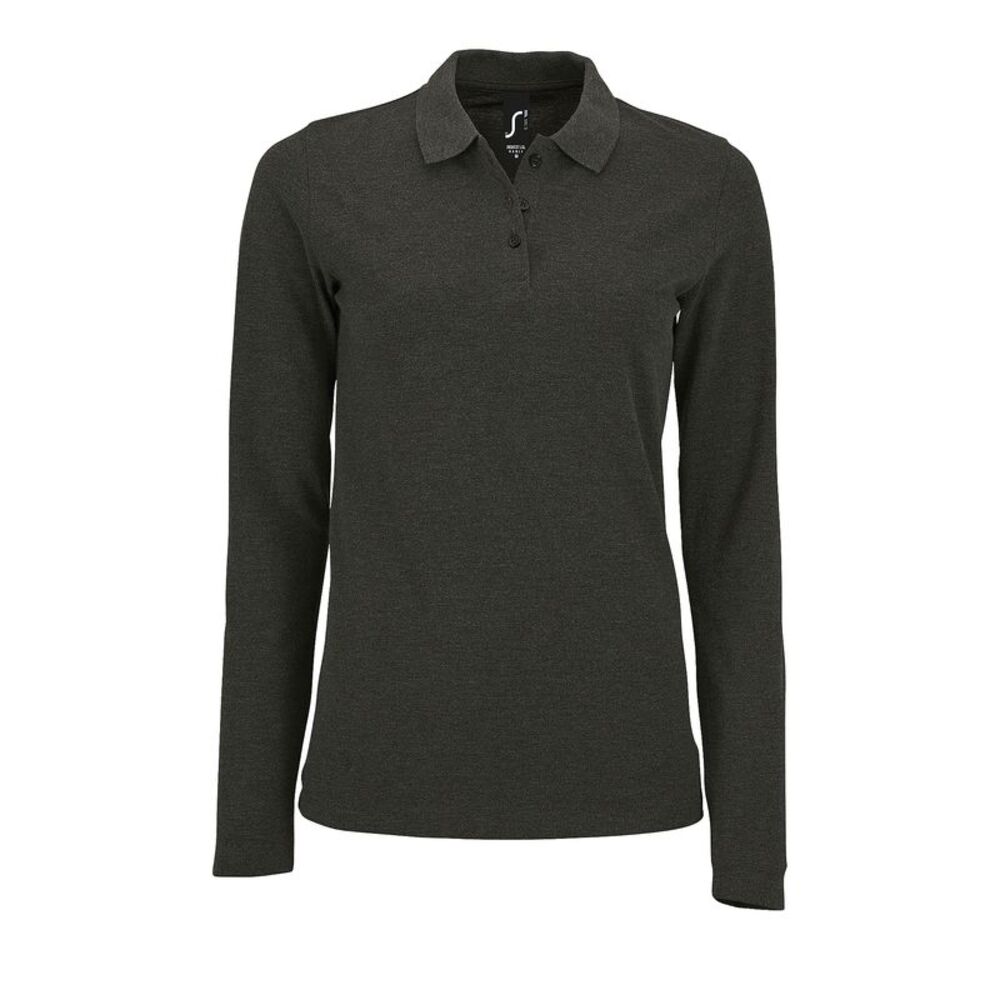 SOLS Womens/Ladies Perfect Long Sleeve Pique Polo Shirt / Charcoal Marl